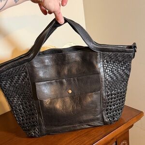 Latico Black Leather Woven Tote Bag